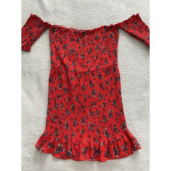 Etophe Studios Red Floral Print Smocked Ruffle Tube Style Mini Dress Size M - Picture 1 of 8